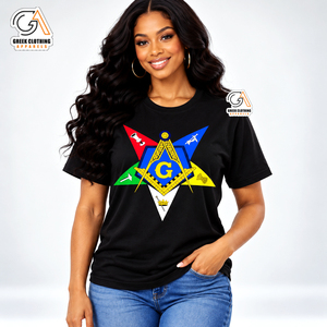 Camiseta Negra Personalizada con Bordado Griego OES para Mujeres, Suéter Casual de Punto con Cuello Redondo, 100% Algodón - Product Image 1