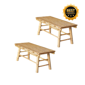 ชุดรับประทานอาหารไม้ไผ่สีธรรมชาติเป็นมิตรต่อสิ่งแวดล้อมทันสมัยโต๊ะเก้าอี้สำหรับกลางแจ้งลานครัวสไตล์เอเชียบ้านสวนตกแต่ง - Product Image 4