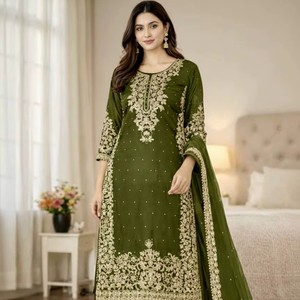 Ensemble Kurta et Palazzo en Soie GMY avec Broderie Lourde et Sequins – Tenue Ethnique Festive - Product Image 1