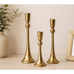 <b>Gold</b> Taper Candle <b>Holder</b> Set 3 Modern Hammered Metal <b>Candlestick</b> <b>Holders</b> Luxury Home Decor Wedding Birthday Christmas Dining - Product Image 4