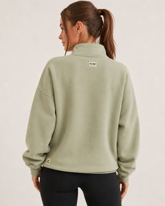 Sweat-shirt demi-zip pour femme Silk Road, col rabattu, motif uni, style décontracté, vêtement d'été, anti-boulochage, polyester/coton - Product Image 2
