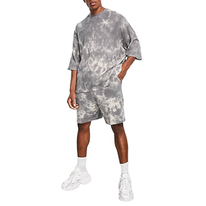 Men <b>Tie</b> <b>Dye</b> Tracksuit <b>Set</b> Loose Fit Cotton Shorts And Top Crew Neck Three Quarter Sleeve Summer Casual Wear With Side Pockets - Product Image 1