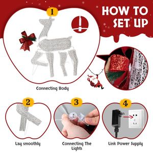 Juego de 3 Renos Navideños Iluminados Resistentes a la Intemperie, Decoraciones 2D para Exteriores, 3 Adornos Navideños Elegantes para el Hogar - Product Image 1