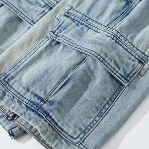 Shorts en jean décontractés pour hommes, coupe droite, couleur unie, taille mi-haute, en coton, pour l'été, vente en gros OEM, réseau d'acheteurs en gros - Product Image 3