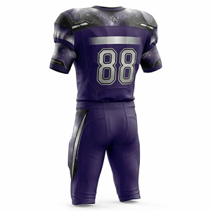 Wholesale Premium Men's American Football Uniform Set Sublimated Galaxy Purple Jersey & <b>Padded</b> Pants Breathable Mesh - Product Image 2
