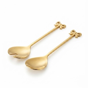 Silver Plated Stainless Steel <b>Salad</b> Server Set Serving Fork and Spoon Vintage Tableware for Restaurant and Hotel Bulk Supply - Product Image 3