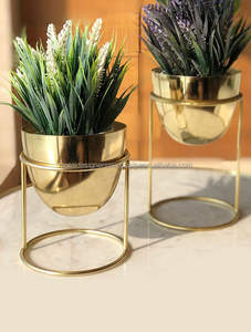 <b>Set</b> of 2 Half Egg Shape Gold Metal Planter With Gold Stand Home Decor and Garden Decoration Items - Product Image 2