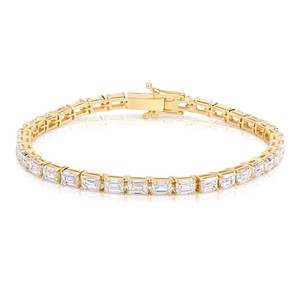 Pulsera de tenis de oro de 14K con diamantes cultivados en laboratorio, corte esmeralda, piedras laterales, 9.1 CT, chapada en rodio, certificada IGI, para fiesta de compromiso - Product Image 3