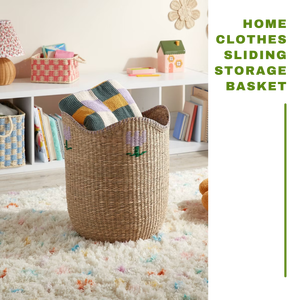 Round Woven Seagrass <b>Foldable</b> Vintage Handmade Storage <b>Basket</b> for Home Organization - Product Image 3