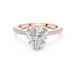 Anillo de Diamante Cultivado en Laboratorio con Corte Corazón, Oro Sólido, Halo Oculto, Solitario, Regalo de Compromiso de Lujo, Elección Distintiva - Product Image 3