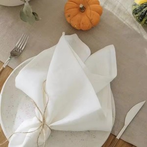 Serviette de table carrée en lin faite à la main, teinte unie blanche, pour la décoration de table, usage domestique, lavable en machine, 1 pièce, style simple - Product Image 2