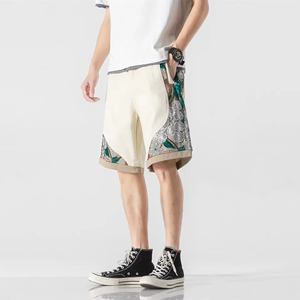 Men’s Harajuku Embroidered Floral Patchwork Shorts Loose Fit Japanese Streetwear Cotton Cargo Summer Shorts - Product Image 4