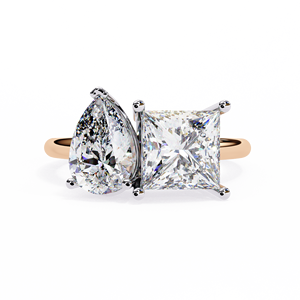 Bague de fiançailles et d'anniversaire Aries Jewel Toi et Moi, 2 carats, diamant de laboratoire taille poire et taille princesse, or massif 14 carats - Product Image 4