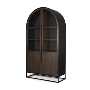 Gabinete Arqueado de Madera y Metal en Color Marrón Oscuro y Negro - Product Image 1
