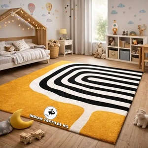 Alfombra Antideslizante de Lana/Viscosa de Primera Calidad, Diseño Geométrico, Hecha a Mano, Color Beige, Apta para Mascotas, a Bajo Precio, INDIAN TEXTILES H/L - Product Image 1