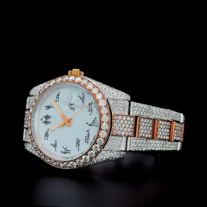 Personnalisé S # Montre de luxe haut de gamme avec cadran à deux tons or rose, entièrement sertie de diamants, certifiée par un testeur de diamants - Product Image 1