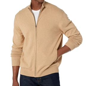 Cardigan en coton tricoté pour homme, coupe ajustée, avec fermeture éclair - Product Image 4