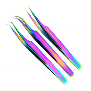 Pince à épiler professionnelle multicolore, durable, antistatique, à forte adhérence, en acier inoxydable, pour extensions de cils, longueur 10 mm, marque personnalisée - Product Image 1