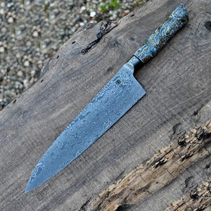 Couteau de chef moderne personnalisé fait main Burraq, lame en acier Damas de 8 pouces, épaisseur 3,0 mm, manche en bois, étui en cuir - Product Image 2