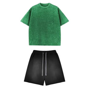 Ensembles d'été pour hommes : T-shirt à manches courtes et short délavé effet soleil, 2 pièces, design personnalisé - Product Image 1