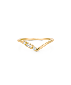 Manufacturing Baguette & Round Lab Grown Diamond 14K Solid Gold V Shape Ring Curved Chevron <b>Wedding</b> Band Unique Minimalist Ring - Product Image 1