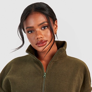 Vente Chaude Sweat-shirt Oversize pour Femme en Polaire Sherpa Teddy, Col Montant Demi-Zip, Couleur Unie, Épaules Tombantes, Automne - Product Image 3