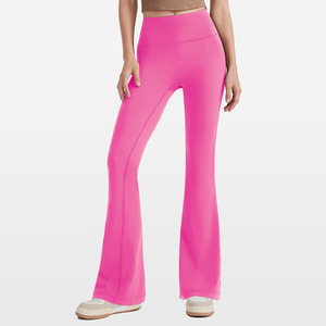 Pink High Waist <b>Flared</b> Leg <b>Yoga</b> <b>Leggings</b> Full Length Seamless Four Way Stretch Activewear Women's Fitness Pants - Product Image 1
