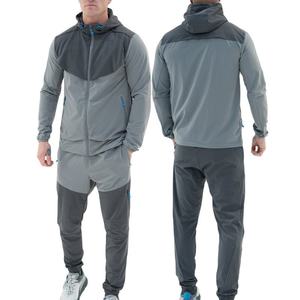 Survêtement gris pour homme avec blocs de couleur, capuche et fermeture éclair intégrale, poches latérales, coupe classique, tenue sportive d'automne - Product Image 3