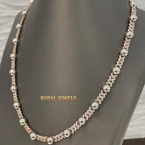 925 <b>Silver</b> Moissanite Cuban Link Chain Necklace Iced Ball <b>Choker</b> Gold Plated Rose Gold Plated for Wedding Party - Product Image 2