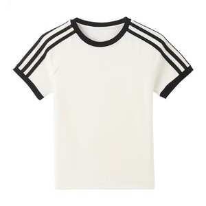 Men's <b>White</b> Short Sleeve T-<b>Shirt</b> With <b>Black</b> Trim And Three-<b>Stripe</b> Design O-Neck Casual Knitted Cotton Regular Fit - Product Image 1
