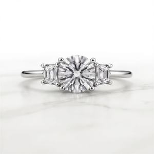Round Cut Lab Grown Three Stone <b>Engagement</b> Art Deco Anniversary <b>Engagement</b> <b>Ring</b> Bridal Jewelry <b>Unique</b> Gift For Her - Product Image 3