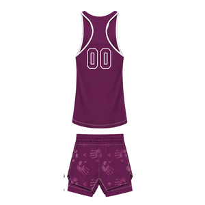 Plum White <b>Swim</b> Set Sleeveless Racerback Tank <b>Top</b> with Matching Shorts Lightweight Quick Dry Training Performance Swimwear - Product Image 2