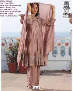 Ensemble Palazzo Traditionnel en Crêpe Longueur Ras du Sol pour Femme Noor-e-Zar, Idéal pour les Fêtes, Séchage Rapide - Product Image 2