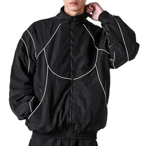 Custom Design Men Solid High Street Lightweight Sports Zip-Up Reflective Blank <b>Windbreaker</b> Set Nylon Tracksuit Waterproof - Product Image 4