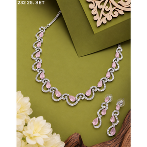 MIJ Luxury American Diamond Necklace <b>Set</b> with CZ Stones Silver Plated <b>Bridal</b> <b>Jewelry</b> <b>Set</b> Silver Plated Alloy Fashion Necklaces - Product Image 4