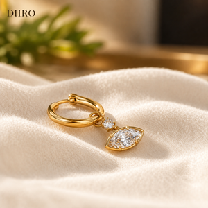 Bezel Marquise Cut Diamond <b>Hoop</b> <b>Earrings</b> Luxury 18K Yellow Gold Plated Women's Jewelry - Product Image 3