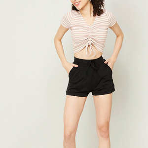 Shorts Deportivos Negros para Mujer, Transpirables, con Botones y Cordón Ajustable, Cintura Elástica, Ropa Deportiva para Calle, Gimnasio, Correr, Secado Rápido, Ropa Deportiva de Verano - Product Image 4