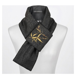 NORTH APPROACH Black Silk Scarf Embroidered Leaf Pattern Long Elegant Unisex Fashion Accessory All Seasons - Product Image 1