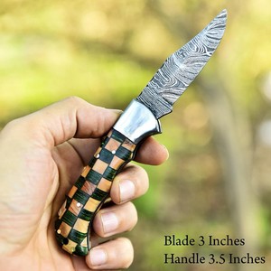 Nordic Forge Damascus Steel Folding <b>Knife</b> Back <b>Lock</b> Olive & Pakka wood Handle Sheath Pocket EDC Camping Hunting <b>Knife</b> - Product Image 2