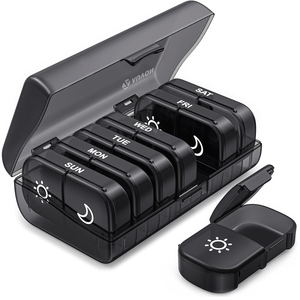 Portapillole Settimanale XL Nero con 7 Scomparti e Ampie Aperture Laterali per Facile Utilizzo e Protezione della Privacy, per 2 Dosi al Giorno - Product Image 1