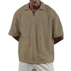 Camisa de Manga Corta de Forro Polar Verde Oliva para Hombre, Talla Grande, Formal, Transpirable, con Cuello Camisero y Diseño de Volantes, 100% Algodón - Product Image 5
