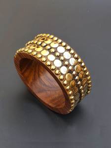 Custom Brass Wooden Bangle <b>Bracelet</b> for Women <b>Boho</b> Vintage Daily Wear Party Festive Premium Finished Fashion Jewelry Hand Cuff - Product Image 1