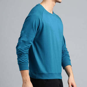 เสื้อสเวตเชิ้ตคอกลมสีเขียวอมฟ้าสำหรับผู้ชาย ทรงปกติ ผ้าฝ้ายถัก สวมใส่สบายๆ สำหรับฤดูใบไม้ร่วง แขนยาว สีพื้น - Product Image 2