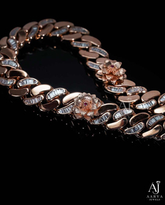 Collier chaîne cubaine en argent plaqué or rose, incrusté de zircons rectangulaires en forme de fleur, bijou de déclaration pour soirée - Product Image 1