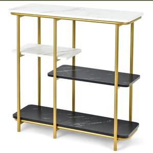 Modern Rectangular Marble <b>Side</b> <b>Table</b> With Gold Metal Frame Multi-Functional Living Room Decor Accent Piece - Product Image 1