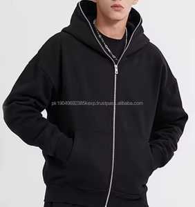 Sudaderas con capucha negras para hombre con logotipo personalizado en lote al por mayor, ropa de calle transpirable con estampado grueso y cremallera - Product Image 1