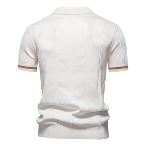Men's Business Casual Polo Shirt Anti Pilling Viscose Polyester Knitted Fabric Turn <b>Down</b> Collar Custom Front Logo Solid Color - Product Image 5