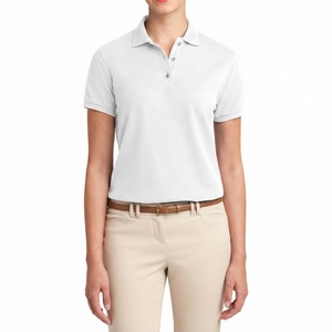 Women'<b>s</b> White Short Sleeve <b>Polo</b> <b>Shirt</b> Solid Color Oxford Fabric Casual Style Breathable Design Front Logo Regular Length - Product Image 3