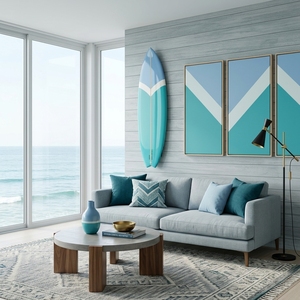 Decoración de Pared de Tabla de Surf de Madera Hecha a Mano, Escultura Minimalista de Tabla de Surf Pintada, Arte de Pared para Sala de Estar de Casa de Playa - Product Image 5