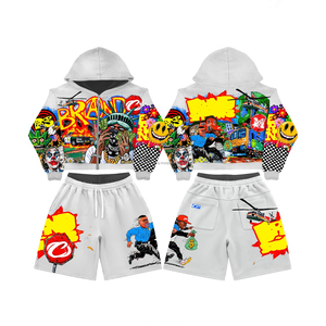 Conjunto de Sudadera con Capucha y Pantalones Cortos de Algodón para Sublimación con Logotipo Personalizado OEM, para Hombre y Mujer, Dos Piezas - Product Image 4